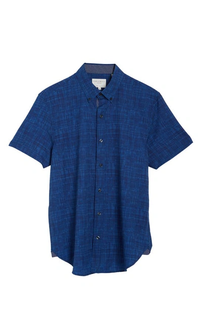 Construct Slim Fit Short Sleeve Button-down Shirt In Navy Chambray