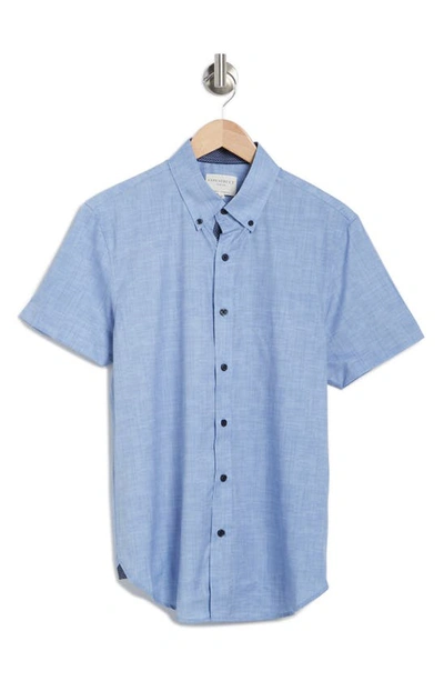 Construct Slim Fit Short Sleeve Button-down Shirt In Light Blue Chambray