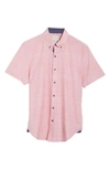 Construct Slim Fit Short Sleeve Button-down Shirt In Coral Chambray