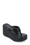 Journee Collection Shareene Tru Comfort Platform Wedge Thong Sandal In Black