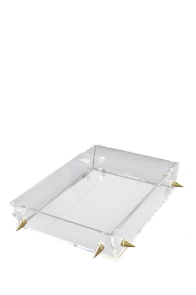 R16 Home Gold Small Stud Lucite Tray In Clear/gold