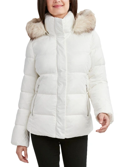 Tahari Womens Xxl Winter Lightweight Jacket Womens Faux Fur Puffer Quilted Coat In White
