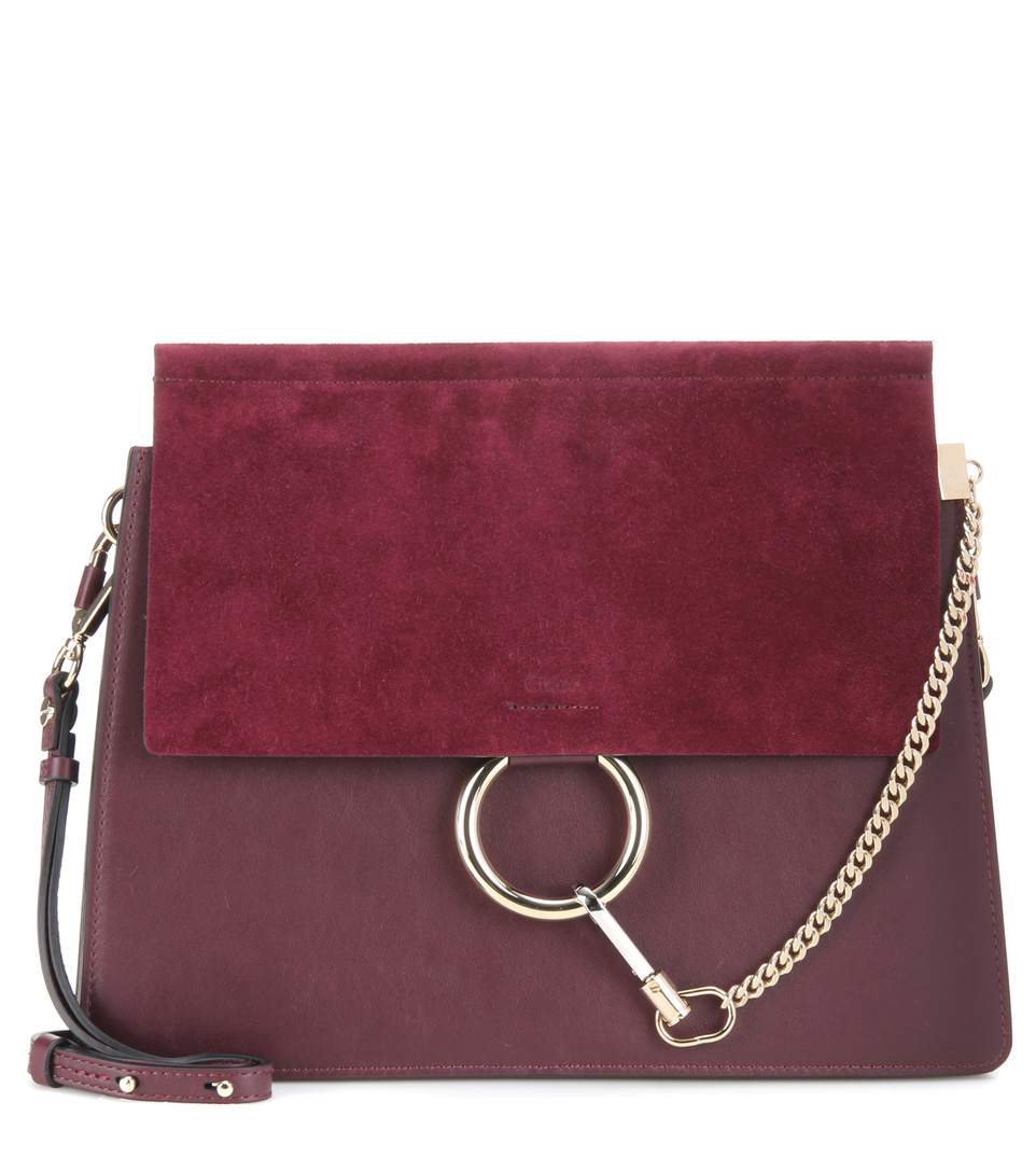 Chloé Faye Leather And Suede Shoulder Bag In Dark Purple | ModeSens