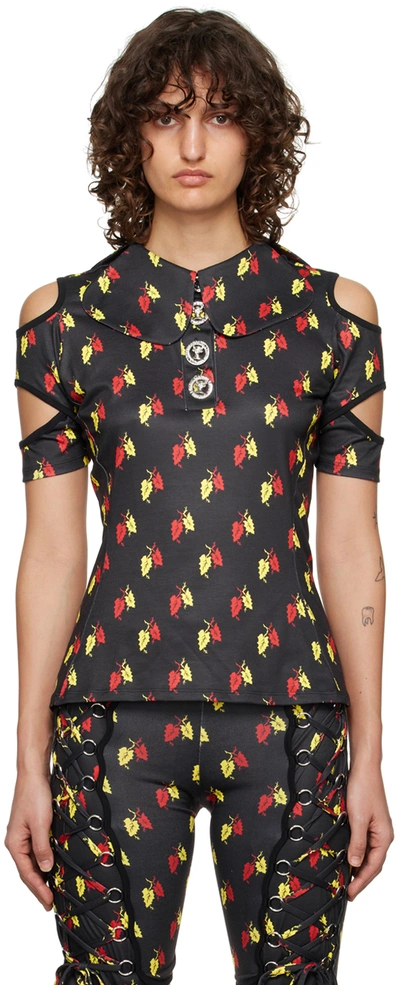 Chopova Lowena Black Rattler Leaf Polo In Black Multi