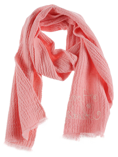 Acne Studios Embroidered Fringed Wool-blend Scarf In Pink