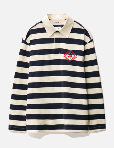 Adish Kharaz Logo-embroidered Striped Cotton-jersey Polo Shirt In Navy