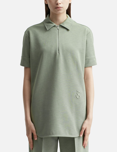 Jil Sander Logo-embroidered Zip-front Polo In Blue