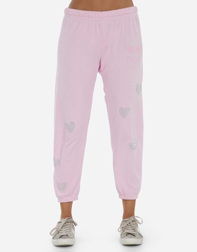 Lauren Moshi Alana Crystal Pink Peace Love Skull In Peony Pink