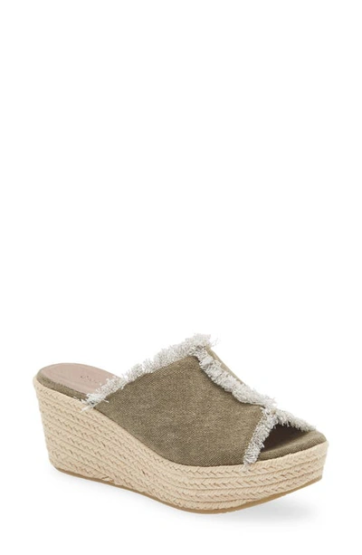 Chocolat Blu Platform Wedge Sandal In Army Linen