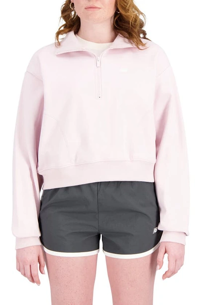 New Balance French Terry Quarter Zip Sweatshirt In Stone Pink