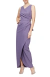 Alex Evenings Embellished Side Drape Column Gown In Icy Orchid