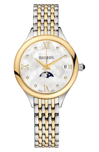 Balmain Watches Two-tone Diamond Moon Phase Bracelet Watch, 31mm In Stainless Steel/ Yellow