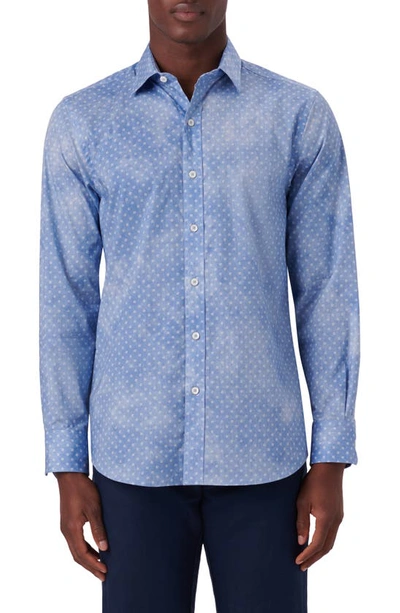 Bugatchi Shaped Fit Print Stretch Cotton Button-up Shirt In Indigo