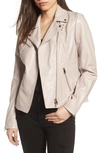 Lamarque Asymmetrical Zip Leather Biker Jacket In Pink Tinged