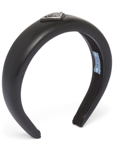 Prada Logo Plaque Headband In Black