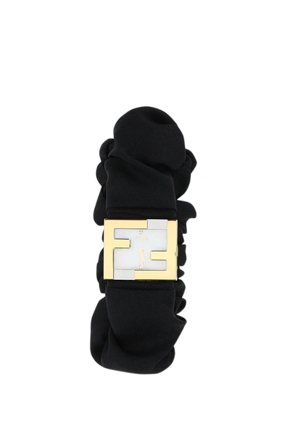 Fendi Stainless Steel And Black Nylon Mania Baguette Watch In Black