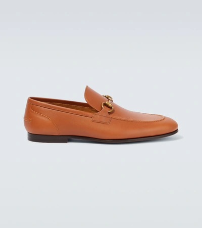 Gucci Jordaan Leather Loafers In Harness Brown