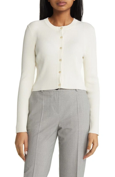 Hugo Boss Ribbed-knit Cardigan With Button Front In White