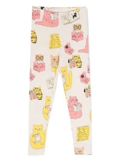 Mini Rodini Kids' Printed Cotton Leggings In Offwhite