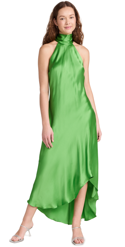 Frame Asymmetric Silk-satin Halterneck Maxi Dress In Bright Peridot
