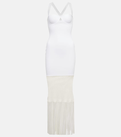 Galvan Diana Fringe-trimmed Knit Midi Dress In White
