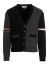 Thom Browne Two-color Cardigan In Grey