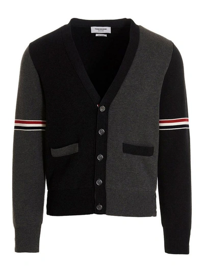 Thom Browne Two-color Cardigan In Grey