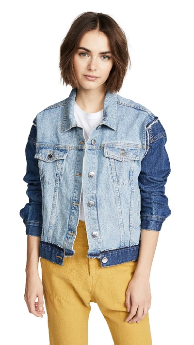 Current Elliott Current/elliott Woman The Carina Paneled Two-tone Denim Jacket Mid Denim