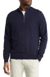 Peter Millar Crown Crafted Excursionist Flex Quarter Zip Merino Wool Blend Pullover In Navy