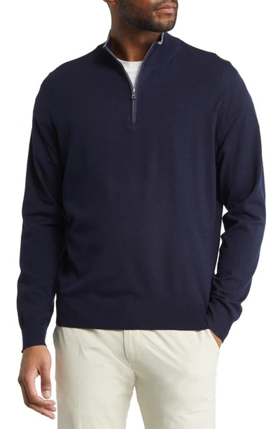 Peter Millar Crown Crafted Excursionist Flex Quarter Zip Merino Wool Blend Pullover In Navy