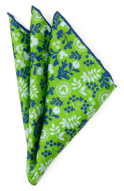 Cufflinks, Inc Mickey Floral Silk Pocket Square In Green