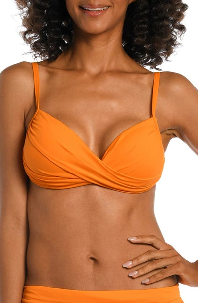 La Blanca Island Goddess Over-the-shoulder Bikini Top In Tangerine