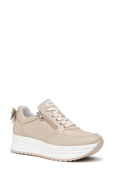 Nerogiardini Bow Platform Leather Sneakers In Ivory