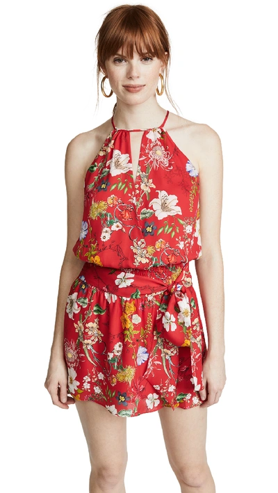 Parker Larissa Sleeveless Floral-print Silk Dress In Red Sangria Red Floral
