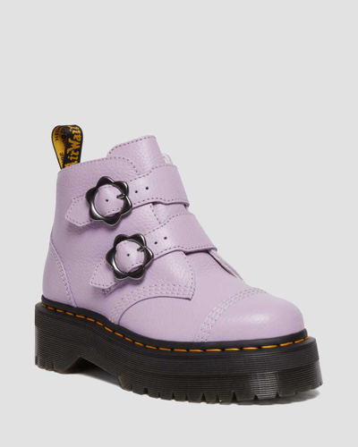 Dr. Martens Devon Flower Buckle Leather Platform Boots In Purple
