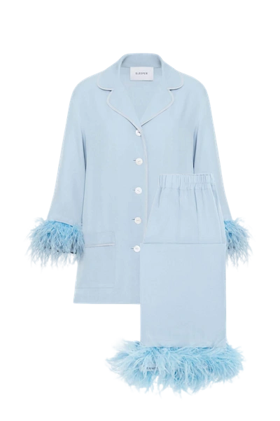 Sleeper Party Pyjamas Set With Detachable Feathers In Light Blue