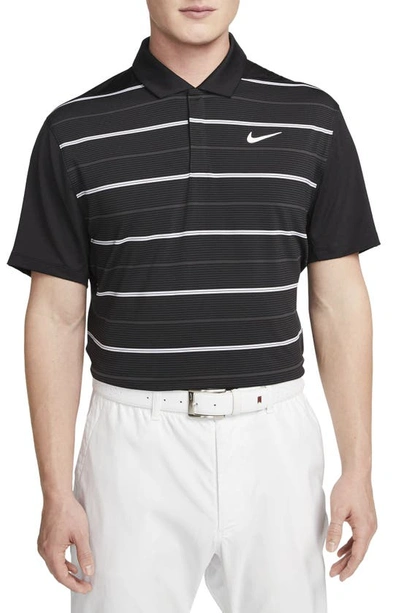 Nike Tiger Woods Striped Dri-fit Adv Golf Polo Shirt In Black