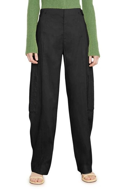 Vince Pleated Linen-blend Straight-leg Cargo Pants In Black