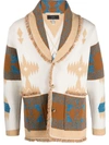 Alanui Icon Shawl-collar Cashmere And Linen-blend Jacquard Cardigan In Brown