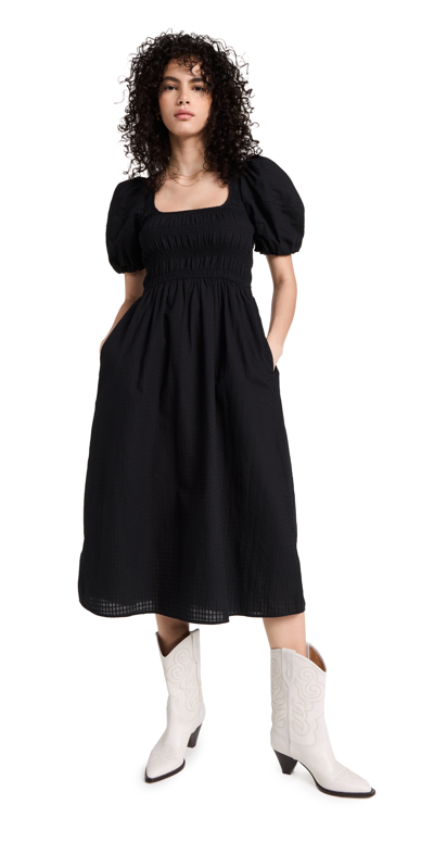 Madewell Harper Puff Sleeve Scoop Neck Lucie Midi Dress In True Black |  ModeSens