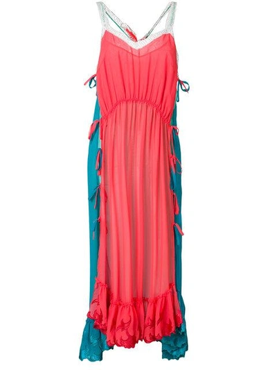 Marco De Vincenzo Scalloped Hem Long Shift Dress In Coral+turquoise