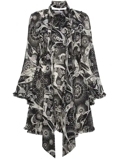 Chloé Printed Cotton And Silk-blend Crepon Mini Dress In Black