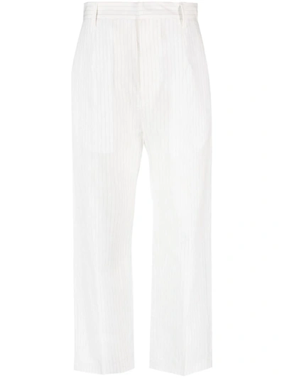 Mm6 Maison Margiela White Cotton Pinstripe Cropped Pants