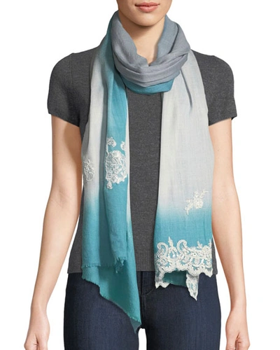 Bindya Ombr&eacute; Lace-trim Scarf, Blue