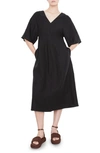 Vince V-neck Flutter Sleeve Midi Dress In Black