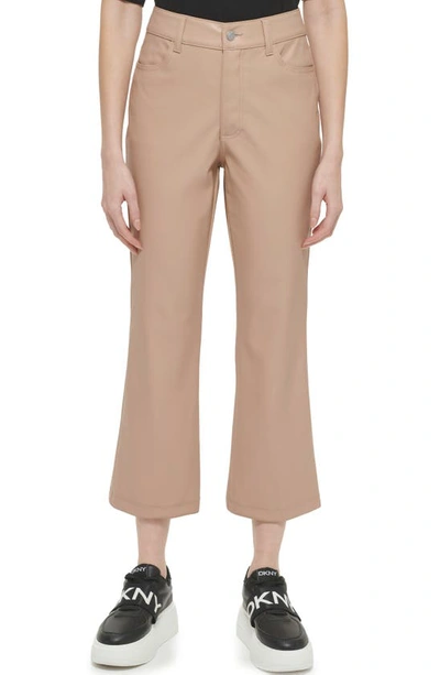 Dkny Womens Faux Leather High Rise Cropped Pants In Cafe Au Lait