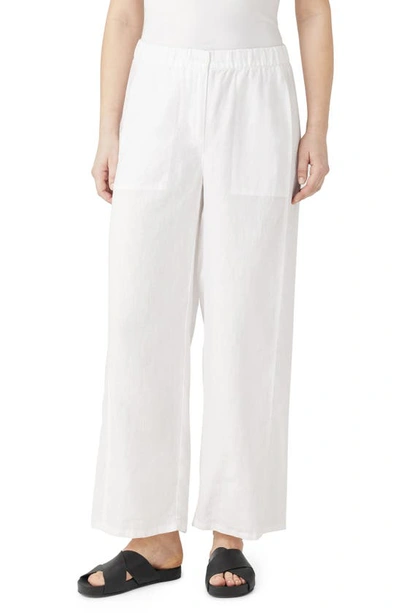 Eileen Fisher Straight-leg Cropped Linen Trousers In White