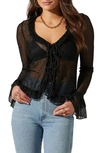 Astr Lace Front Tie Bed Jacket In Black