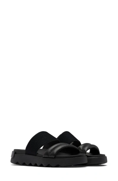 Sorel Viibe Asymmetric Slide Sandal In Black/ Black