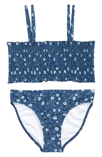 Nordstrom Kids' Smocked Two-piece Swimsuit In Navy Denim Daisy Floral Days